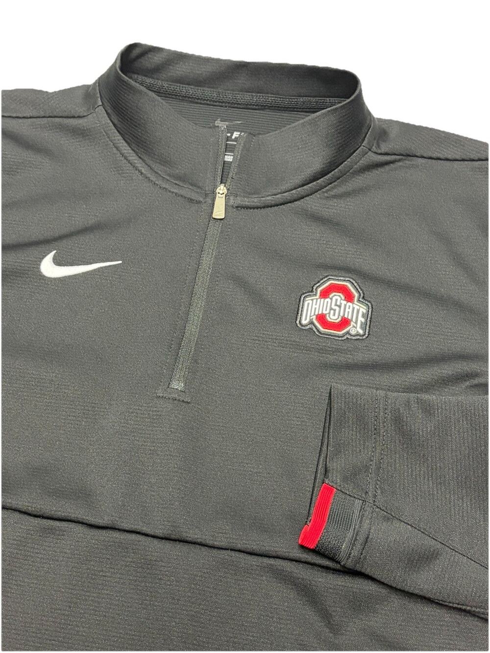 Ohio State Buckeyes Sweater Mens Medium Black Red Pullover 1/4 Zip Dri Fit Nike